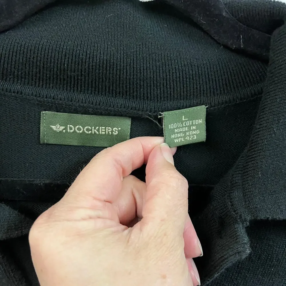 Men's Dockers vintage 1990's 100% Cotton long sleeve Polo sweater Solid Black